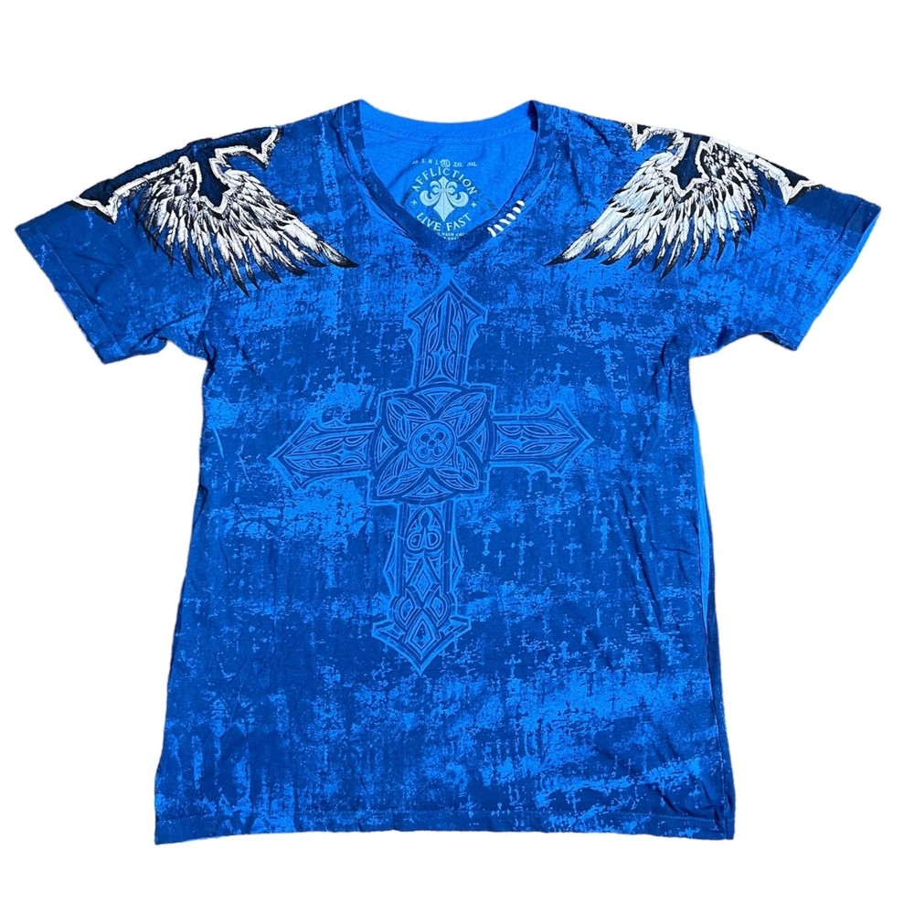 Affliction Live Fast Blue T Shirt Short Sleeve XL